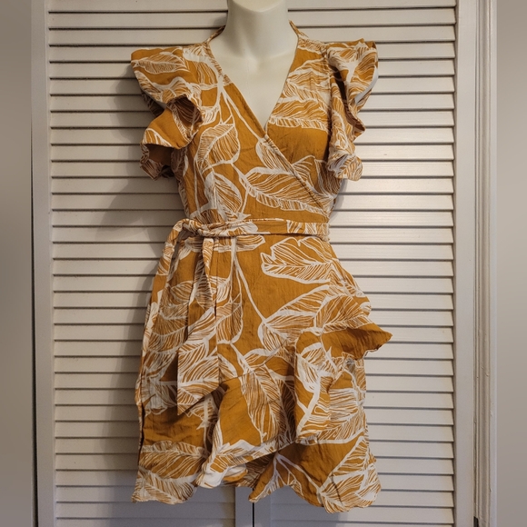 Sleeveless Mini Wrap Dress in Mustard by Saints & Secrets Sz.M - Picture 3 of 8